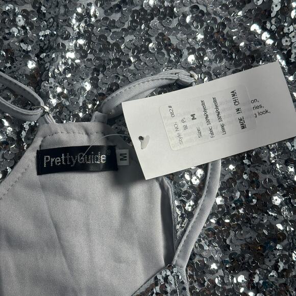 Pretty Guide Silver Sequin Bodycon Mini Dress Sz M Sleeveless Sparkly Party NWT - Picture 6 of 9